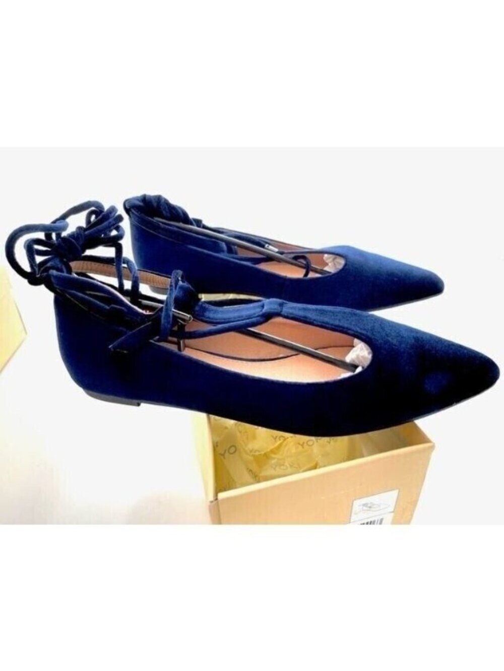 Yoki Urban-80 Velvet Flat Lace Up Shoe~Size 8~Navy Dark Blue Ankle Tie P7 25 - Picture 2 of 7